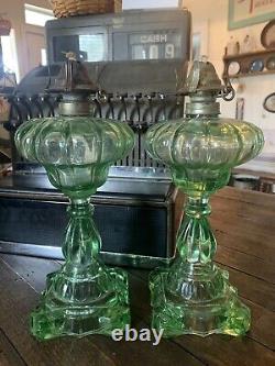 Green Depression Glass Oil Lamps