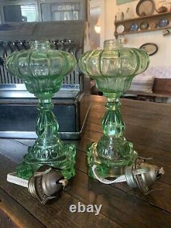 Green Depression Glass Oil Lamps