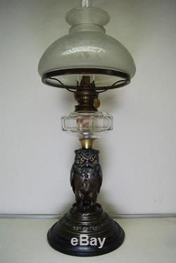Gwtw Oil Kerosene Banquet Antique English Whimsical Victorian Figural Owl Lamp