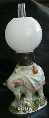 HII 228 Porcelain Figural 3 Owls Antique Victorian Miniature OIL Lamp As Is