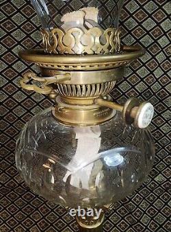HINKS. No. 2 DUPLEX. CORINTHIAN COLUMN. CUT GLASS. BANQUET KEROSENE OIL LAMP