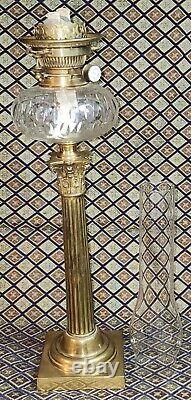 HINKS. No. 2 DUPLEX. CORINTHIAN COLUMN. CUT GLASS. BANQUET KEROSENE OIL LAMP