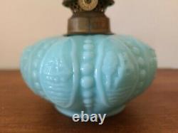 HTF 1890-1910 New Martinsville Miniature Oil Lamp By-the-Sea Blue Milk Glass