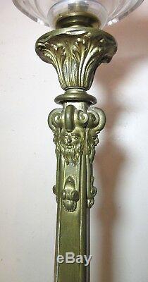 HUGE antique ornate 1800's Hinks & Sons brass bronze glass electrified oil lamp