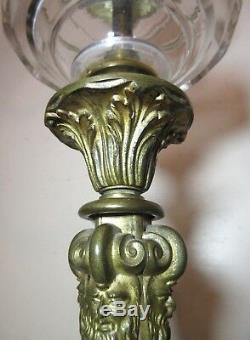 HUGE antique ornate 1800's Hinks & Sons brass bronze glass electrified oil lamp