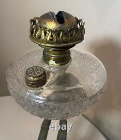 HUGE antique ornate 1800's figural angel cherub oil lamp glass font gilded metal