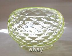 Hand Blown Antique Vaseline Glass Quilted Optic Globe Lamp Shade Glows