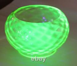 Hand Blown Antique Vaseline Glass Quilted Optic Globe Lamp Shade Glows