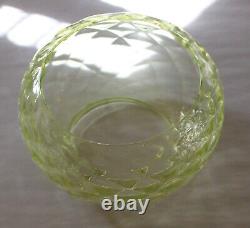 Hand Blown Antique Vaseline Glass Quilted Optic Globe Lamp Shade Glows