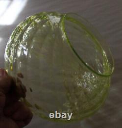 Hand Blown Antique Vaseline Glass Quilted Optic Globe Lamp Shade Glows