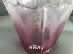 Hand Made Acid Etched Victorian Cranberry Glass Lamp Shade For Oil/Gas Lamp