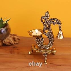 Handcrafted Antique Brass Diya Bell With Parrot Showpiece Figurine Festive Decor