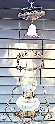 Hanging Oil Lamp Brass 14 Bracket Frame Smoke Bell Font B&H Motor Parts Antique