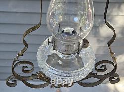 Hanging Oil Lamp Brass 14 Bracket Frame Smoke Bell Font B&H Motor Parts Antique