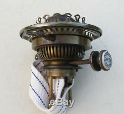 Hinks No 2 Duplex Brass Oil Lamp Burner with Riser, White Enamel Winder