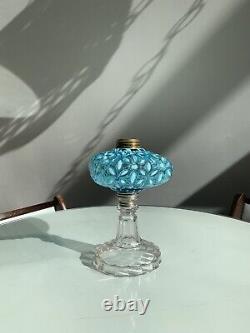 Hobbs Blue Snowflake Opalescent Oil Lamp 1880's