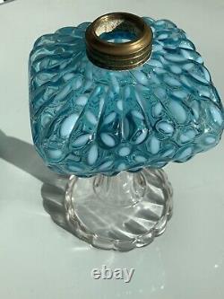 Hobbs Blue Snowflake Opalescent Oil Lamp 1880's