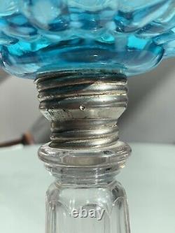 Hobbs Blue Snowflake Opalescent Oil Lamp 1880's