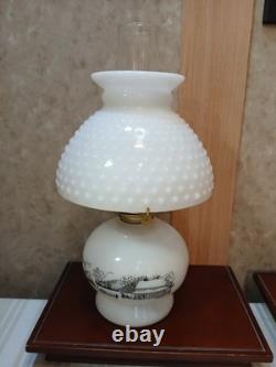 Hobnail Milk Glass Oil Lamp Jeanette Currier Ives Vintage Farmstyle Kerosene NOS