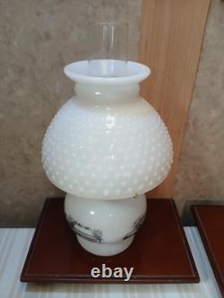 Hobnail Milk Glass Oil Lamp Jeanette Currier Ives Vintage Farmstyle Kerosene NOS