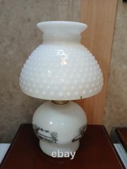 Hobnail Milk Glass Oil Lamp Jeanette Currier Ives Vintage Farmstyle Kerosene NOS
