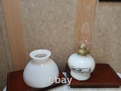 Hobnail Milk Glass Oil Lamp Jeanette Currier Ives Vintage Farmstyle Kerosene NOS