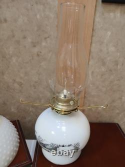 Hobnail Milk Glass Oil Lamp Jeanette Currier Ives Vintage Farmstyle Kerosene NOS