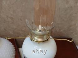 Hobnail Milk Glass Oil Lamp Jeanette Currier Ives Vintage Farmstyle Kerosene NOS