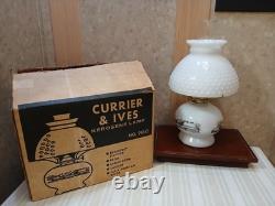 Hobnail Milk Glass Oil Lamp Jeanette Currier Ives Vintage Farmstyle Kerosene NOS