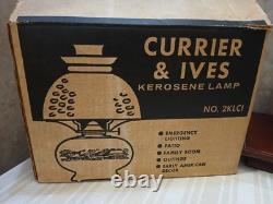 Hobnail Milk Glass Oil Lamp Jeanette Currier Ives Vintage Farmstyle Kerosene NOS
