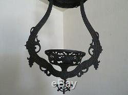 Hubbard & Bradley Hanging Kerosene Oil Lamp Holder Cast Iron Victorian Antique