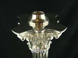 Huge 19 Victorian, Cast Brass, Silver Plated Corinthian Column Oil Lamp Base