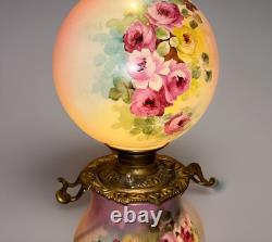 Huge 25 Gone Withthe WindPorcelain & Brass Parlor Lamp WithFloral Motif-Miller Lamp