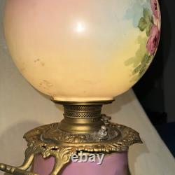 Huge 25 Gone Withthe WindPorcelain & Brass Parlor Lamp WithFloral Motif-Miller Lamp
