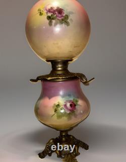 Huge 25 Gone Withthe WindPorcelain & Brass Parlor Lamp WithFloral Motif-Miller Lamp