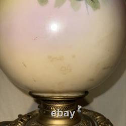 Huge 25 Gone Withthe WindPorcelain & Brass Parlor Lamp WithFloral Motif-Miller Lamp