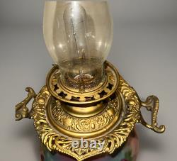 Huge 25 Gone Withthe WindPorcelain & Brass Parlor Lamp WithFloral Motif-Miller Lamp
