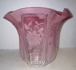 Huge ANTIQUE VERITAS VICTORIAN CRANBERRY ACID ETCHED Cameo 4 Fit OIL LAMP SHADE