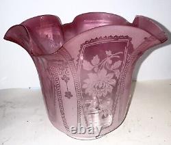 Huge ANTIQUE VERITAS VICTORIAN CRANBERRY ACID ETCHED Cameo 4 Fit OIL LAMP SHADE