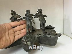 Huge And Heavy Vintage Roman Oil Lamp With Worgons Heads And 6 Eros Statues