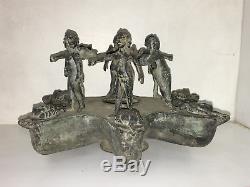 Huge And Heavy Vintage Roman Oil Lamp With Worgons Heads And 6 Eros Statues