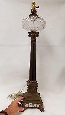 Huge Antique Bronze Banquet Oil Lamp Winged Feet Signed P. E. Guerin New York