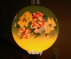Huge Antique Miller Gone With The Wind Oil Lamp Painted Pansies Electrified