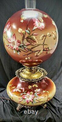 Huge Large Floral antique Gone with Wind GWTW parlor oil lamp 11 ball shade