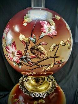 Huge Large Floral antique Gone with Wind GWTW parlor oil lamp 11 ball shade