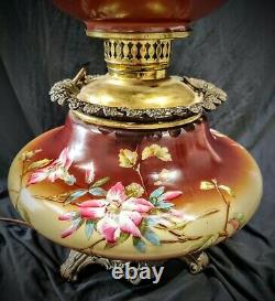 Huge Large Floral antique Gone with Wind GWTW parlor oil lamp 11 ball shade