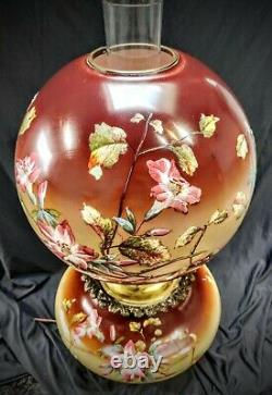 Huge Large Floral antique Gone with Wind GWTW parlor oil lamp 11 ball shade