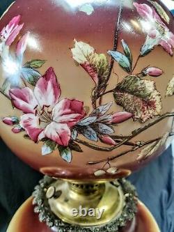 Huge Large Floral antique Gone with Wind GWTW parlor oil lamp 11 ball shade