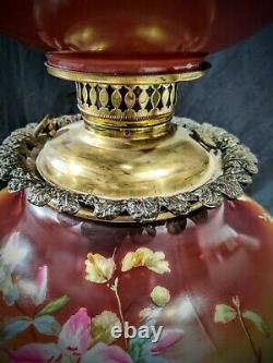 Huge Large Floral antique Gone with Wind GWTW parlor oil lamp 11 ball shade