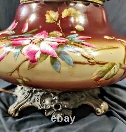 Huge Large Floral antique Gone with Wind GWTW parlor oil lamp 11 ball shade